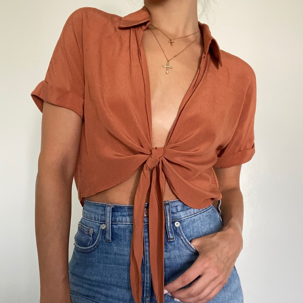 Burnt Orange Tie up Urban Outfitters blouse
